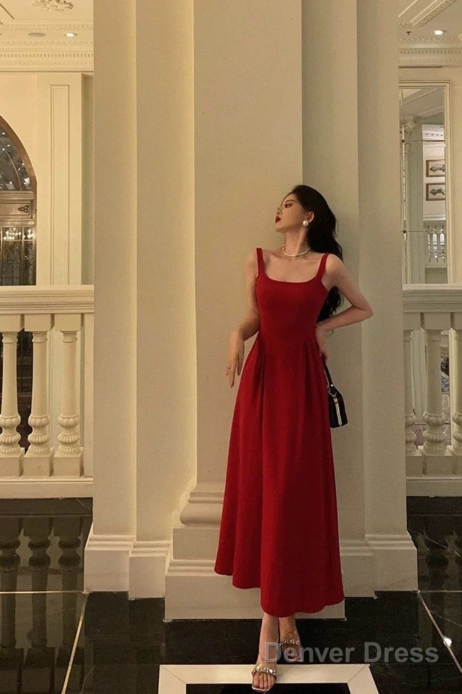 Classy A Line Spaghetti Straps Red Prom Dresses Birthday Outfits Prom Gowns