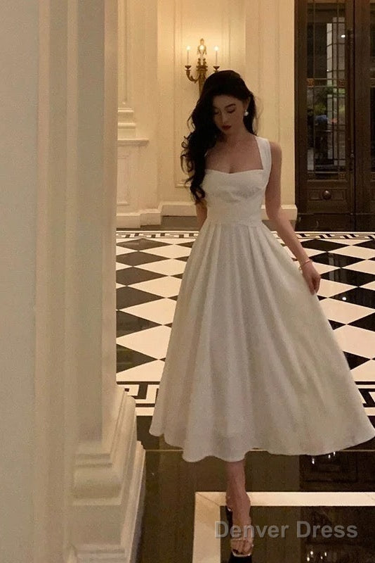 Classy A Line Square Neckline Ivory Prom Dresses Birthday Outfits Prom Gowns