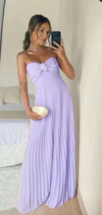 Classy A Line Strapless Light Pink Chiffon Long Prom Dress With Ruffles