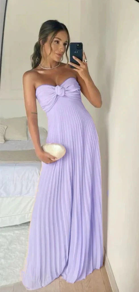 Classy A Line Strapless Light Pink Chiffon Long Prom Dress With Ruffles