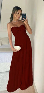 Classy A Line Strapless Light Pink Chiffon Long Prom Dress With Ruffles