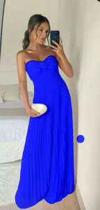 Classy A Line Strapless Light Pink Chiffon Long Prom Dress With Ruffles