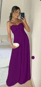 Classy A Line Strapless Light Pink Chiffon Long Prom Dress With Ruffles