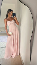 Classy A Line Strapless Light Pink Chiffon Long Prom Dress With Ruffles