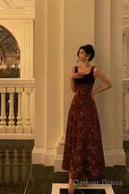 Classy A Line Straps Burgundy Velvet Floral Prom Dresses Birthday Outfits Prom Gowns