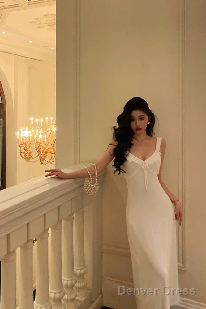 Classy A Line Straps White Prom Dresses Birthday Outfits Prom Gowns