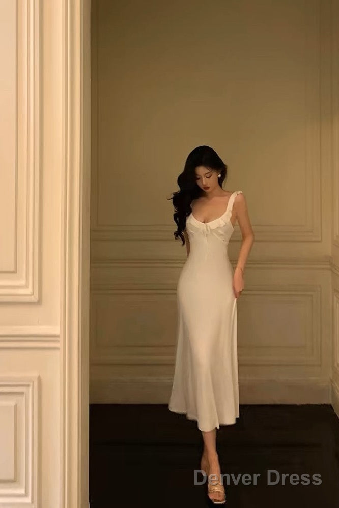 Classy A Line Straps White Prom Dresses Birthday Outfits Prom Gowns