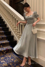 Classy A Line Sweetheart Blue Satin Prom Dresses Birthday Outfits Prom Gowns