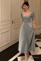 Classy A Line Sweetheart Blue Satin Prom Dresses Birthday Outfits Prom Gowns