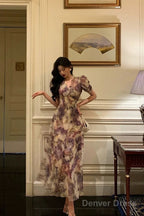 Classy A Line V Neckline Grape Flora Chiffon Prom Dresses Birthday Outfits Prom Gowns