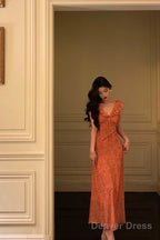 Classy A Line V Neckline Orange Chiffon Long Prom Dresses Birthday Outfits Prom Gowns