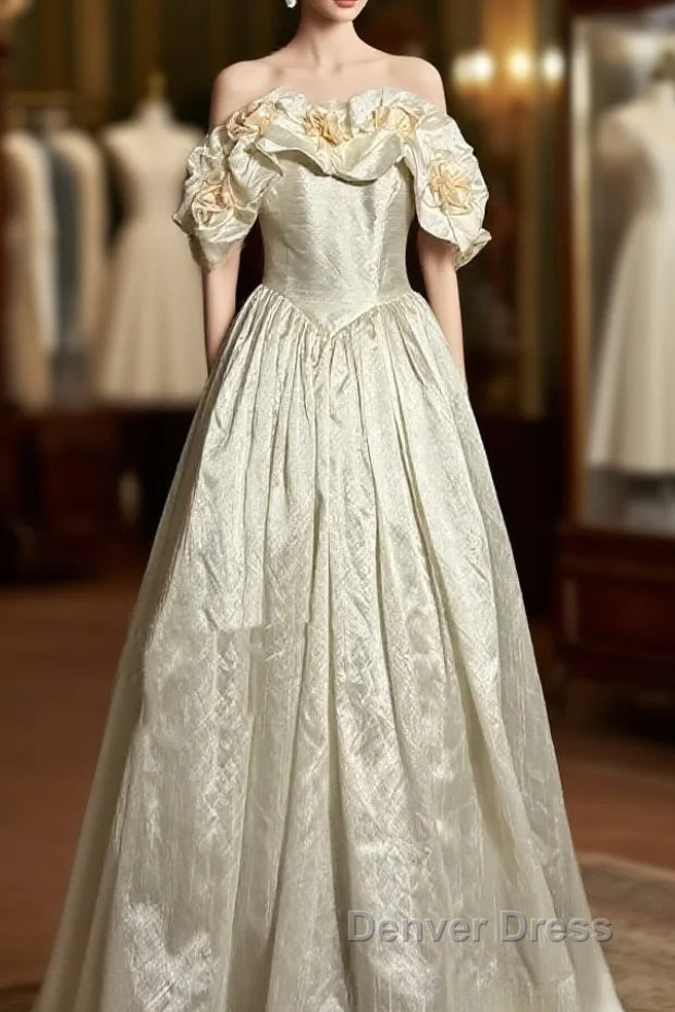 Classy Ball Gown Off The Shoulder Lace Ivory Long Wedding Dresses Bridal Dresses Main image