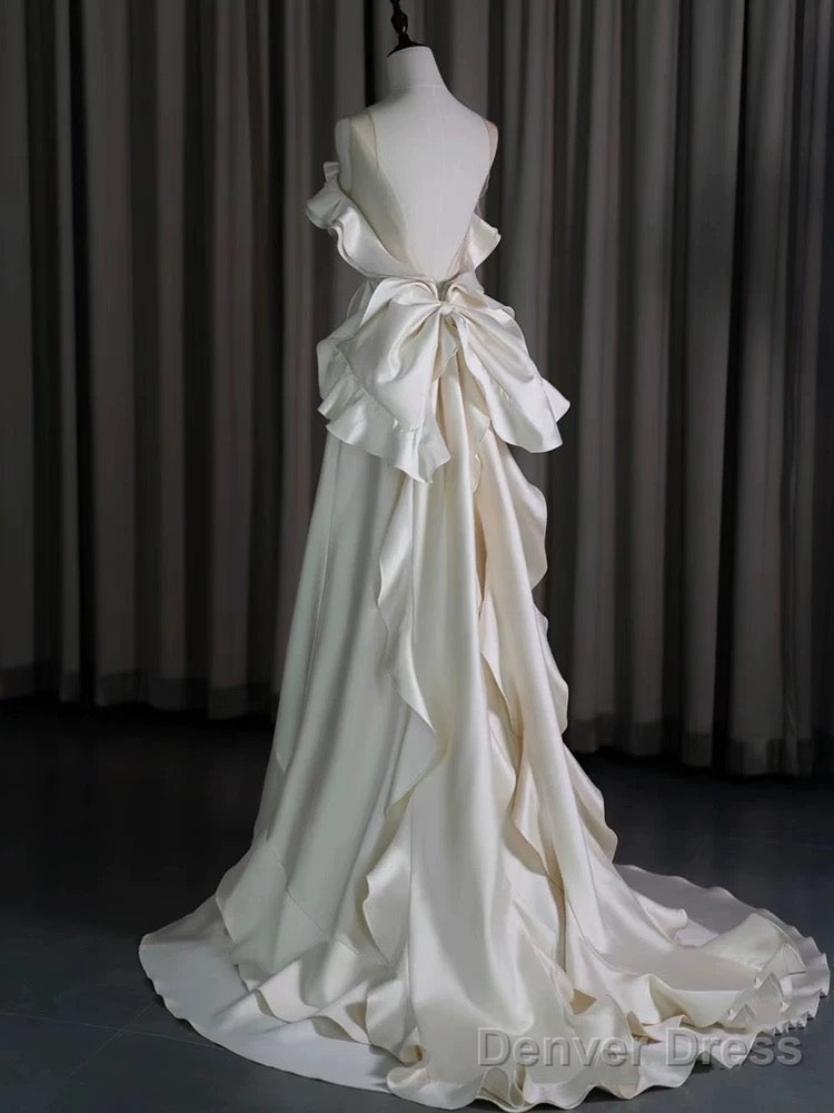 Classy Ball Gowns Scoop Satin Ruffles Ivory Wedding Dress Brides Dresses
