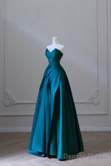 Classy Ball Gown Strapless Satin Ruffles Long Evening Dress Prom Dresses