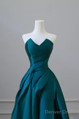 Classy Ball Gown Strapless Satin Ruffles Long Evening Dress Prom Dresses