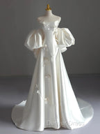 Classy Ball Gowns Strapless Short Sleeves Satin White Wedding Dress Brides Dresses