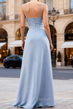Classy Blue Chiffon A Line Long Bridesmaid Dresses