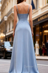 Classy Blue Chiffon Long Bridesmaid Dress