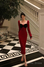 Classy French Sheath Long Sleeves Red Prom Dresses Birthday Outfits Prom Gowns