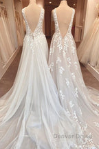 Classy Long A-Line Sweetheart Appliques Lace Open Back Wedding Dresses