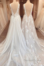 Classy Long A Line Sweetheart Appliques Lace Open Back Wedding Dresses