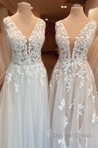 Classy Long A-Line Sweetheart Appliques Lace Open Back Wedding Dresses
