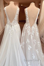 Classy Long A-Line Sweetheart Appliques Lace Open Back Wedding Dresses