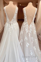 Classy Long A Line Sweetheart Appliques Lace Open Back Wedding Dresses