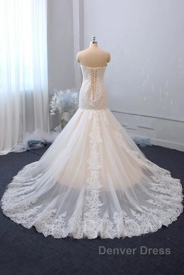 Classy Long Mermaid Sweetheart Backless Appliques Lace Tulle Wedding Dresses Secondary image