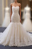 Classy Long Mermaid Sweetheart Backless Appliques Lace Tulle Wedding Dresses