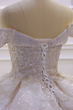 Classy Long Off the Shoulder Sequin Beading Satin Ball Gowns Wedding Dresses