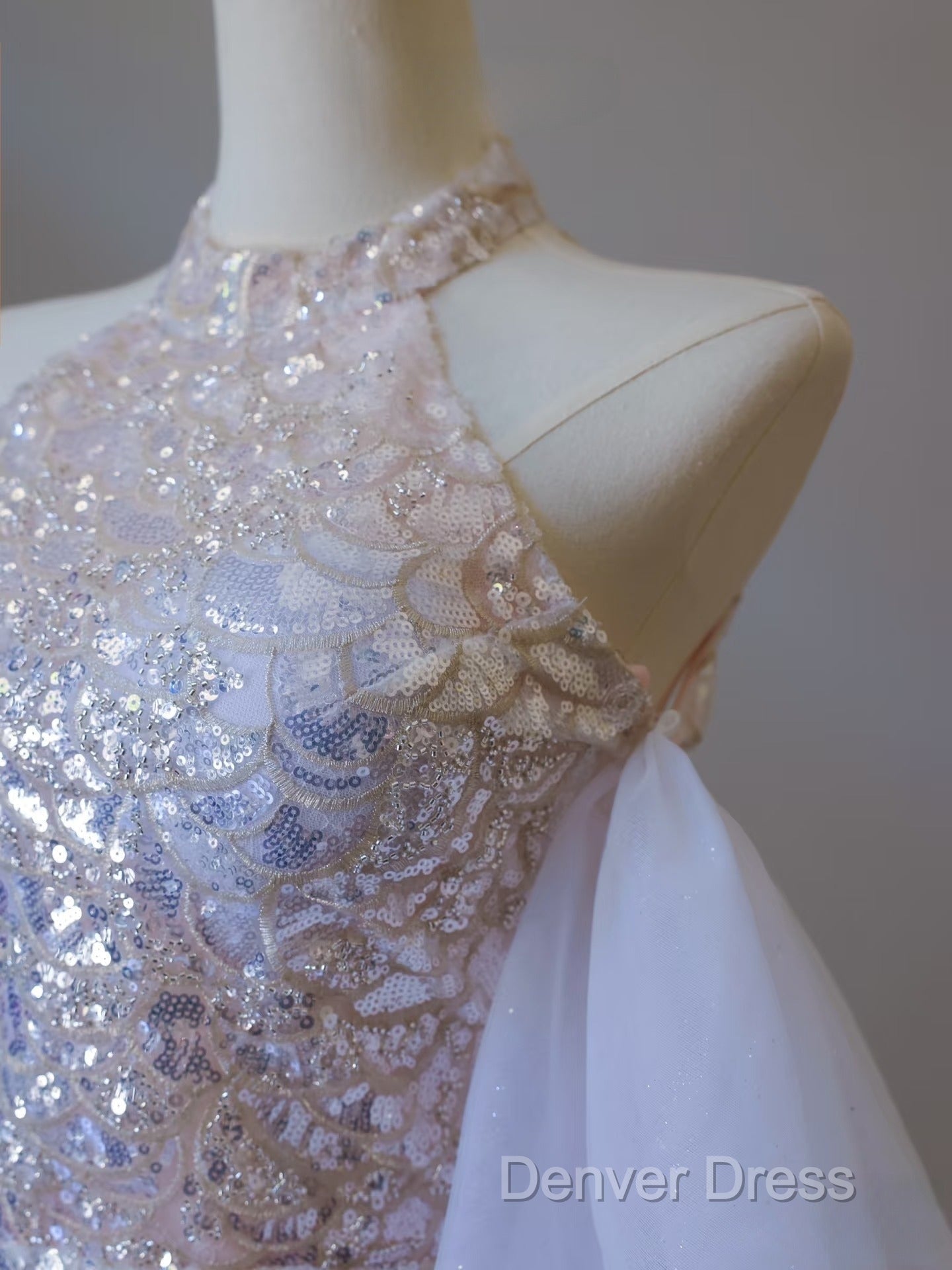 Classy Mermaid High Neckline Sequin Ruffles Long Evening Dresses Prom Dresses