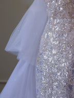 Classy Mermaid High Neckline Sequin Ruffles Long Evening Dresses Prom Dresses