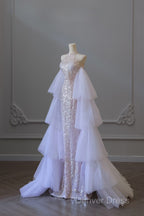 Classy Mermaid High Neckline Sequin Ruffles Long Evening Dresses Prom Dresses