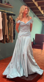Classy Mermaid Off The Shoulder Light Sky Blue Prom Dress