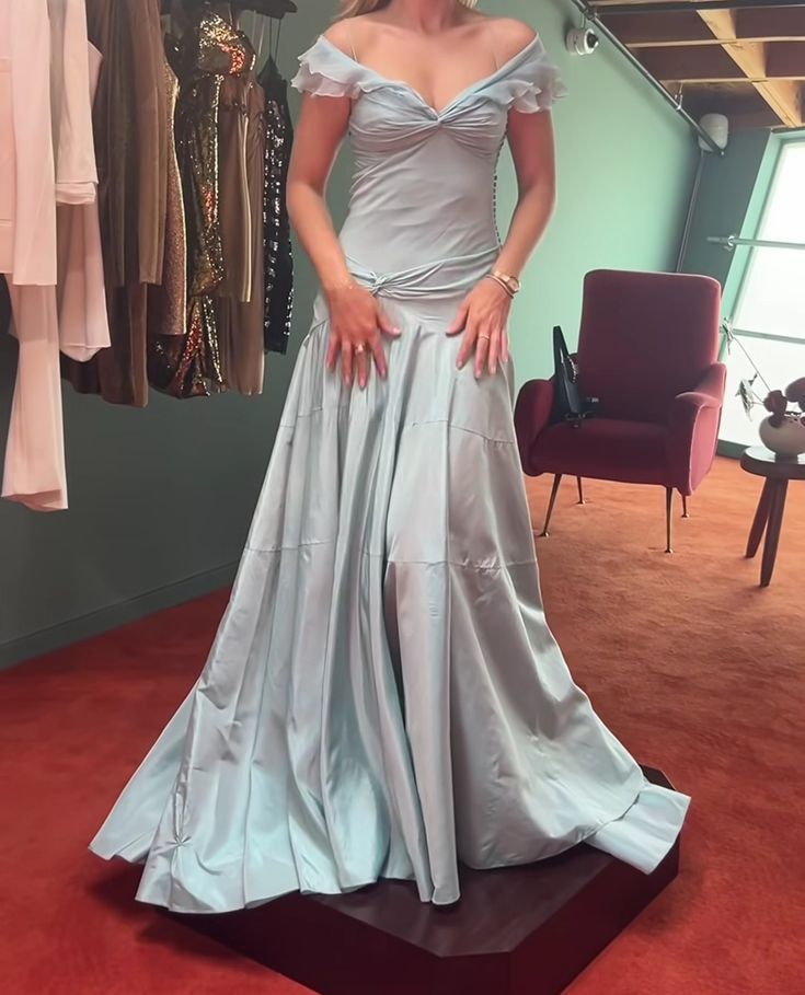 Classy Mermaid Off The Shoulder Light Sky Blue Prom Dress