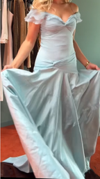 Classy Mermaid Off The Shoulder Light Sky Blue Prom Dress