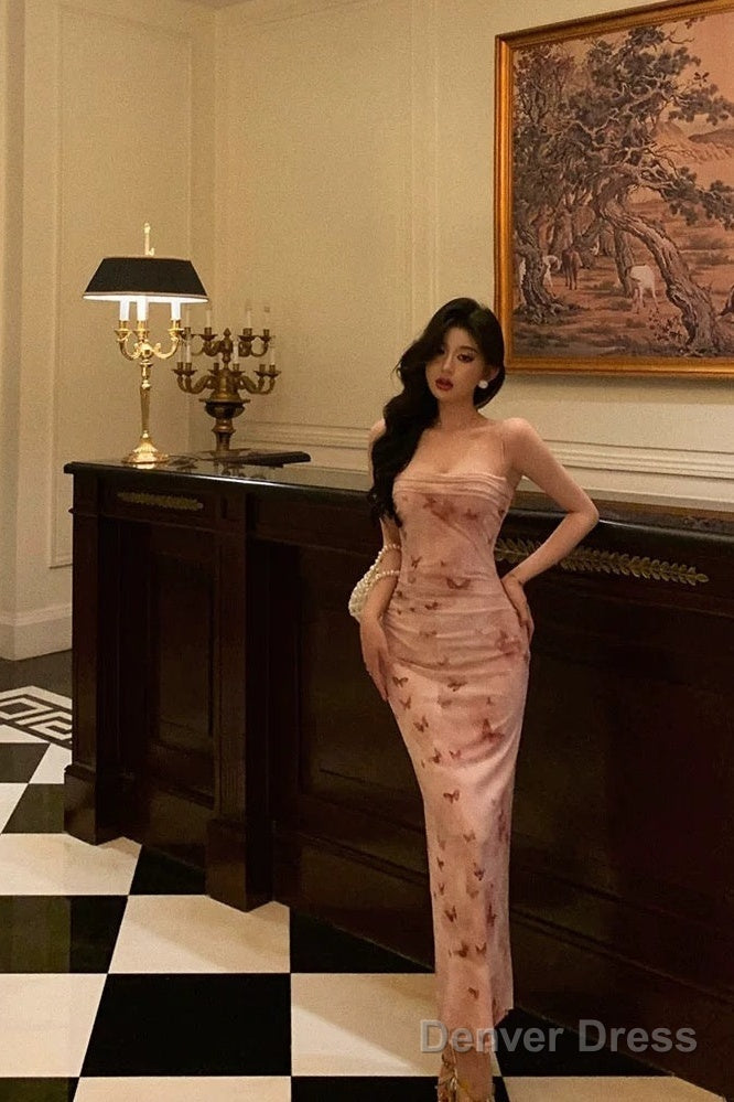 Classy Mermaid Spaghetti Straps Pink Flora Prom Dresses Birthday Outfits Prom Gowns