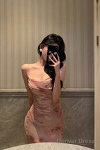 Classy Mermaid Spaghetti Straps Pink Prom Dresses Birthday Outfits Prom Gowns