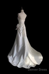 Classy Mermaid Spaghetti Straps White Satin Long Wedding Dress Bridal Dresses