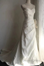 Classy Mermaid Spaghetti Straps White Satin Long Wedding Dress Bridal Dresses