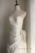 Classy Mermaid Spaghetti Straps White Satin Long Wedding Dresses Bridal Dresses