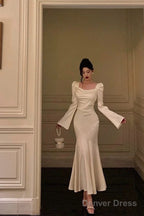 Classy Mermaid Square Neckline Long Sleeves Prom Dresses Birthday Outfits Prom Gowns