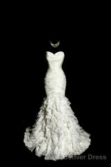 Classy Mermaid Sweetheart Tulle Ivory Long Wedding Dress Bridal Dresses