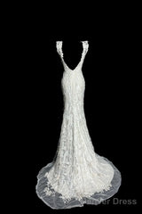 Classy Mermaid V Neckline Lace Ivory Long Wedding Dress Bridal Dresses