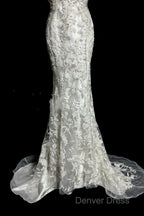 Classy Mermaid V Neckline Lace Ivory Long Wedding Dresses Bridal Dresses