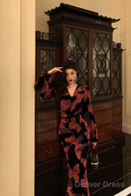 Classy Mermaid V Neckline Long Sleeves Black Velvet Pink Butterfly Prom Dresses Birthday Outfits