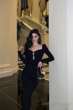 Classy Sheath Black Prom Dresses Birthday Outfits Evening Gown