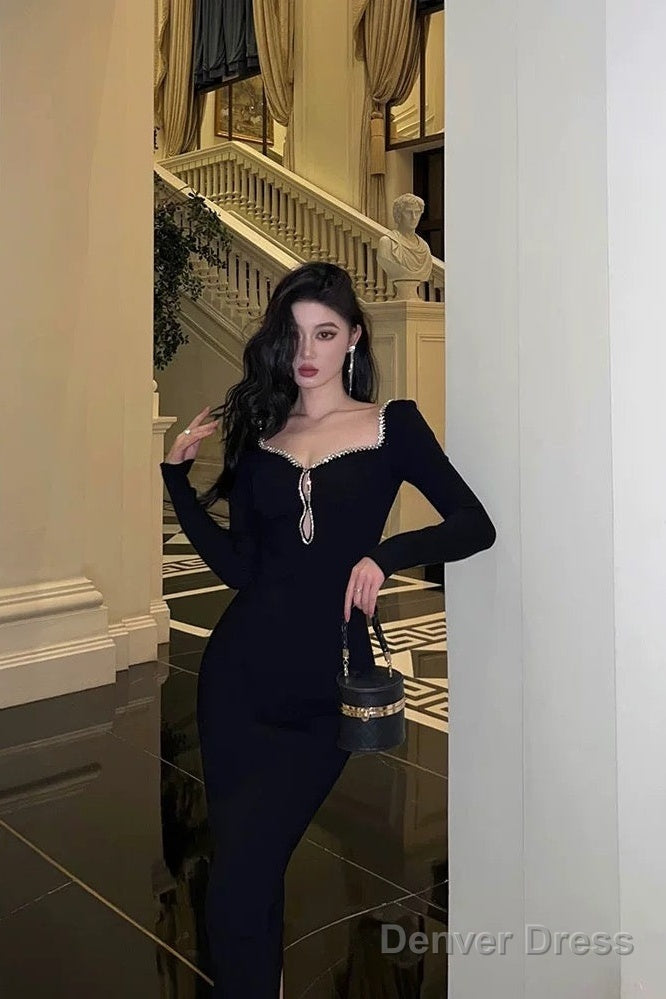 Classy Sheath Black Prom Dresses Birthday Outfits Prom Gowns