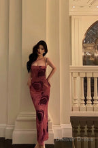 Classy Sheath Floral Pink Prom Dresses Birthday Outfits Prom Gowns
